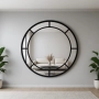 Lustro ICE LOFT SOLAR – okrągłe lustro loft ze szprosami czarne, duże industrialne do salonu, przedpokoju, jadalni