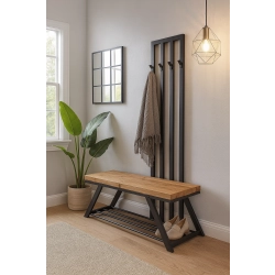 Ławka Metalowa Z Wieszakiem Loft Siedzisko Drewno Lite Dąb LM-75 Rozmiary od 50 cm do 200 cm