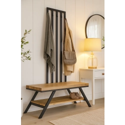 Ławka Metalowa Z Wieszakiem Loft Siedzisko Drewno Lite Dąb LM-81 Rozmiary od 50 cm do 200 cm