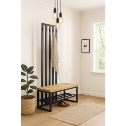 Ławka Metalowa Z Wieszakiem Loft Siedzisko Drewno Lite Dąb LM-82 Rozmiary od 50 cm do 200 cm