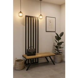 Ławka Metalowa Z Wieszakiem Loft Siedzisko Drewno Lite Dąb LM-79 Rozmiary od 50 cm do 200 cm