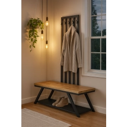 Ławka Metalowa Z Wieszakiem Loft Siedzisko Drewno Lite Dąb LM-116 Rozmiary od 50 cm do 200 cm