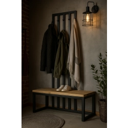 Ławka Metalowa Z Wieszakiem Loft Siedzisko Drewno Lite Dąb LM-113 Rozmiary od 50 cm do 200 cm