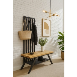 Ławka Metalowa Z Wieszakiem Loft Siedzisko Drewno Lite Dąb LM-84 Rozmiary od 50 cm do 200 cm