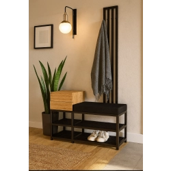 Ławka Do Przedpokoju Z Wieszakiem I Szufladą Metalowa Siedzisko Tapicerowane  Czarny Stal LMW-18