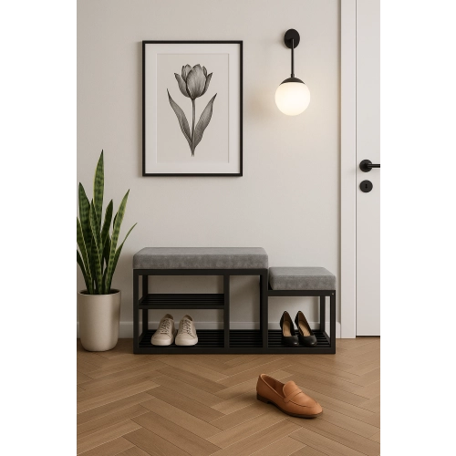 Ławka Pufa Tapicerowana Siedzisko Gładkie Szary LGM-101