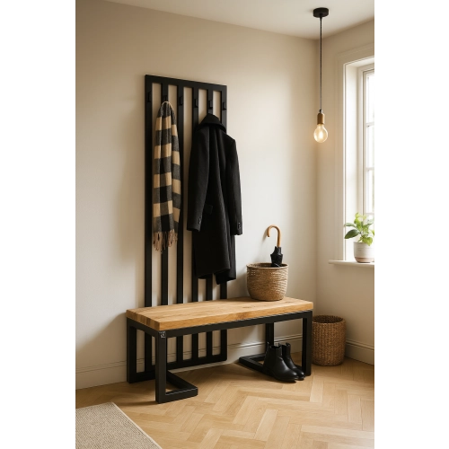 Ławka Metalowa Z Wieszakiem Loft Siedzisko Drewno Lite Dąb LM-119 Rozmiary od 50 cm do 200 cm