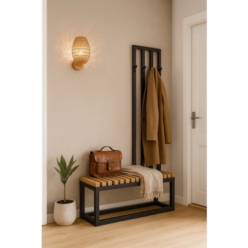 Ławka Metalowa Z Wieszakiem Loft Siedzisko Drewno Lite Dąb LM-85 Rozmiary od 50 cm do 200 cm