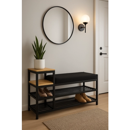 Ławka Pufa Tapicerowana Siedzisko Gładkie Czarny LGM-103