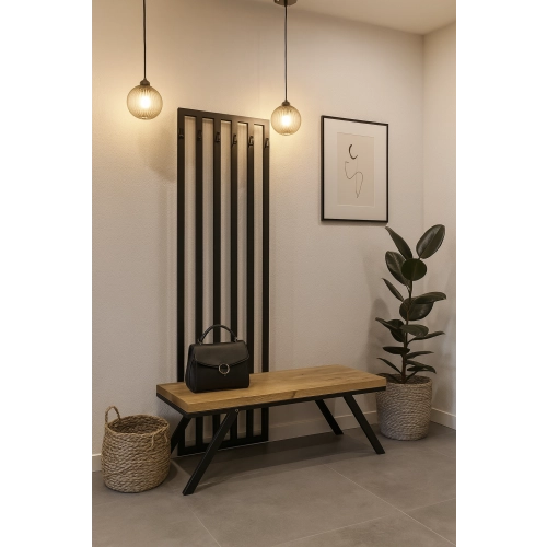 Ławka Metalowa Z Wieszakiem Loft Siedzisko Drewno Lite Dąb LM-79 Rozmiary od 50 cm do 200 cm