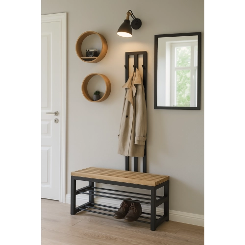 Ławka Metalowa Z Wieszakiem Loft Siedzisko Drewno Lite Dąb LM-86 Rozmiary od 50 cm do 200 cm