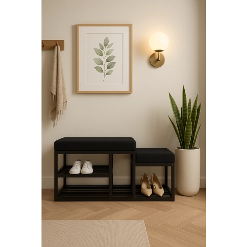 Ławka Pufa Tapicerowana Siedzisko Gładkie Czarny LGM-101