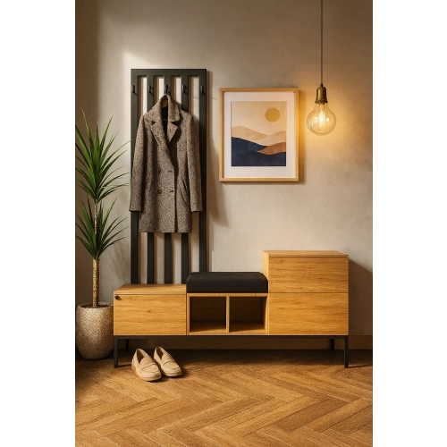 Szafka z Wieszakiem Siedzisko Tapicerowane Czarny SGM-6