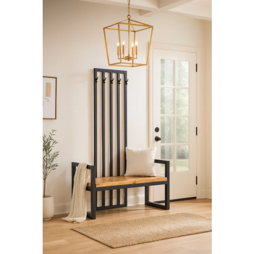 Ławka Metalowa Z Wieszakiem Loft Siedzisko Drewno Lite Dąb LM-120 Rozmiary od 50 cm do 200 cm