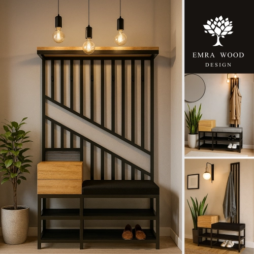 Ławki metalowe industrialne siedzisko gładkie z wieszakiem i szufladą