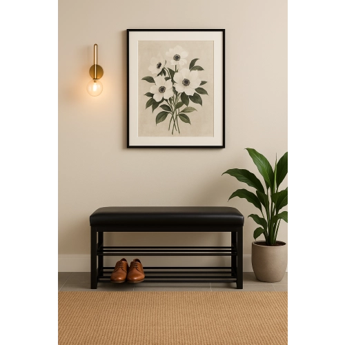 Ławka Pufa Tapicerowana Siedzisko Gładkie Czarny Ekoskóra LGM-5 Rozmiary od 50 cm do 200 cm