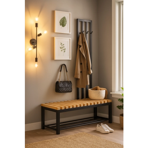 Ławka Metalowa Z Wieszakiem Loft Siedzisko Drewno Lite Dąb LM-91 Rozmiary od 50 cm do 200 cm