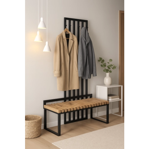 Ławka Metalowa Z Wieszakiem Loft Siedzisko Drewno Lite Dąb LM-83 Rozmiary od 50 cm do 200 cm