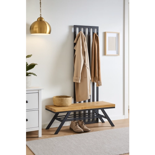 Ławka Metalowa Z Wieszakiem Loft Siedzisko Drewno Lite Dąb LM-92 Rozmiary od 50 cm do 200 cm