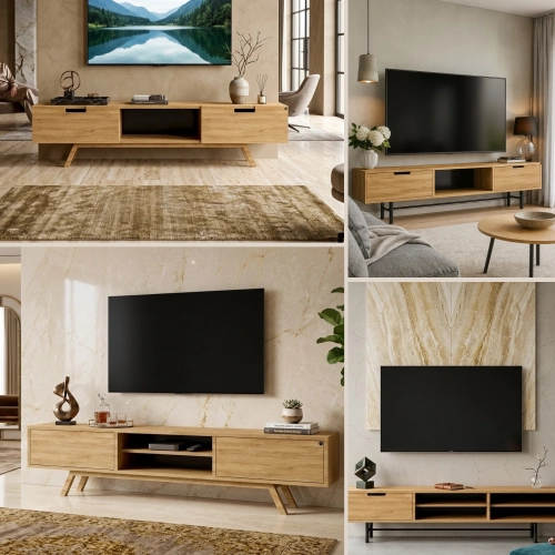 Szafki RTV Z Drewna Litego w Stylu Loft / Boho