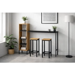 Zestaw Barowo -Jadalniany z Metalu i Drewna Litego Dębowego  Stół + 2 Taborety Model ZETS-24