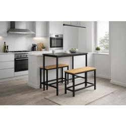 Zestaw Barowo - Jadalniany z Metalu , Blat Czarny Płyta MDF  Stół +2 Ławki Model  ZETS-11