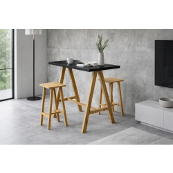 Zestaw Barowo Jadalniany Nogi z Drewna Litego Dębowego , Blat Czarny Płyta MDF  Stół +2 Taborety Model  ZETS-30