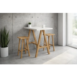 Zestaw Barowo - Jadalniany Nogi z Drewna Litego Dębowego , Blat Biały Płyta MDF Stół + 2 Taborety Model  ZETS-29