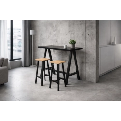 Zestaw Barowo - Jadalniany z Metalu , Blat Czarny Płyta MDF  Stół +2 Taborety Model  ZETS-32