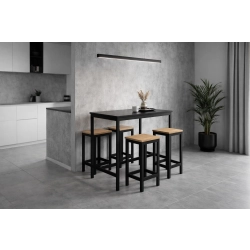 Zestaw Barowo - Jadalniany z Metalu , Blat Czarny Płyta MDF  Stół +4 Taborety Model  ZETS-5