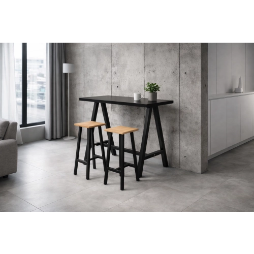 Zestaw Barowo - Jadalniany z Metalu , Blat Czarny Płyta MDF  Stół +2 Taborety Model  ZETS-32