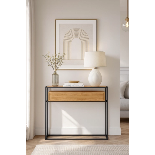 KONSOLA Z SZUFLADĄ DREWNO LITE DĄB OLCHA SKD-337