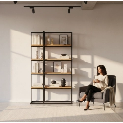 REGAŁ NA KSIĄŻKI METALOWE DREWNO LITE DĄB JESION OLCHA RNK-134