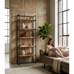 REGAŁ NA KSIĄŻKI METALOWE DREWNO LITE DĄB JESION OLCHA RNK-135