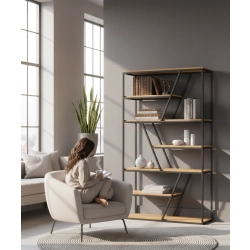 REGAŁ NA KSIĄŻKI METALOWE DREWNO LITE DĄB JESION OLCHA RNK-115