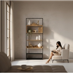 REGAŁ NA KSIĄŻKI METALOWE DREWNO LITE DĄB JESION OLCHA RNK-124