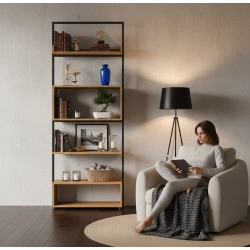 REGAŁ NA KSIĄŻKI METALOWE DREWNO LITE DĄB JESION OLCHA RNK-123