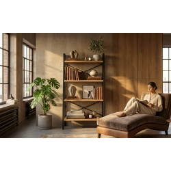 REGAŁ NA KSIĄŻKI METALOWE DREWNO LITE DĄB JESION OLCHA RNK-128