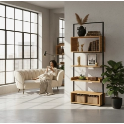 REGAŁ NA KSIĄŻKI METALOWE DREWNO LITE DĄB JESION OLCHA RNK-125