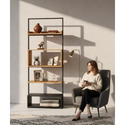 REGAŁ NA KSIĄŻKI METALOWE DREWNO LITE DĄB JESION OLCHA RNK-122