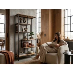 REGAŁ NA KSIĄŻKI METALOWE DREWNO LITE DĄB JESION OLCHA RNK-109