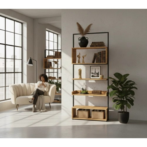 REGAŁ NA KSIĄŻKI METALOWE DREWNO LITE DĄB JESION OLCHA RNK-125