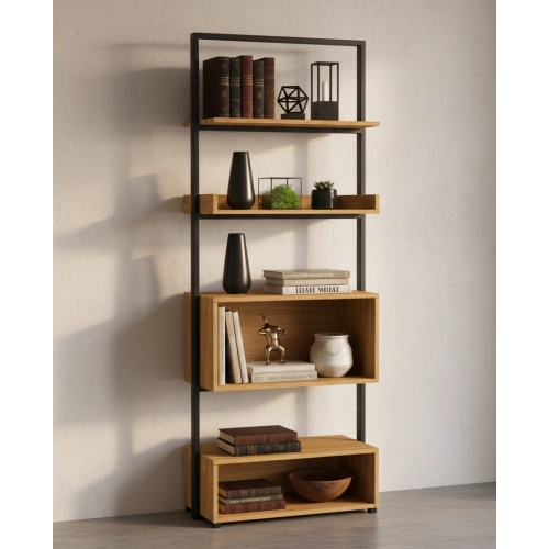 REGAŁ NA KSIĄŻKI METALOWE DREWNO LITE DĄB JESION OLCHA RNK-127B