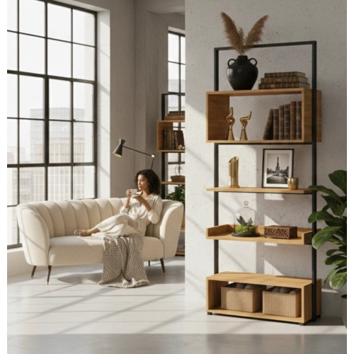 REGAŁ NA KSIĄŻKI METALOWE DREWNO LITE DĄB JESION OLCHA RNK-125