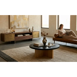 STOLIK KAWOWY z Drewna Litego Dębowego Blat Czarny Płyta MDF  STK-932