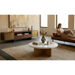 STOLIK KAWOWY z Drewna Litego Dębowego Blat Biały Płyta MDF  STK-931