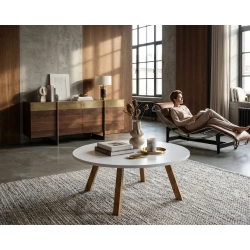 STOLIK KAWOWY z Drewna Litego Dębowego Blat Biały Płyta MDF  STK-939