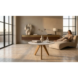 STOLIK KAWOWY z Drewna Litego Dębowego Blat Biały Płyta MDF  STK-935