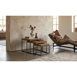 KOMPLET STOLIKÓW KAWOWY 3 w 1 DREWNO DĄB LITE I STAL STK-149