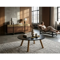 STOLIK KAWOWY z Drewna Litego Dębowego Blat Czarny Płyta MDF  STK-940